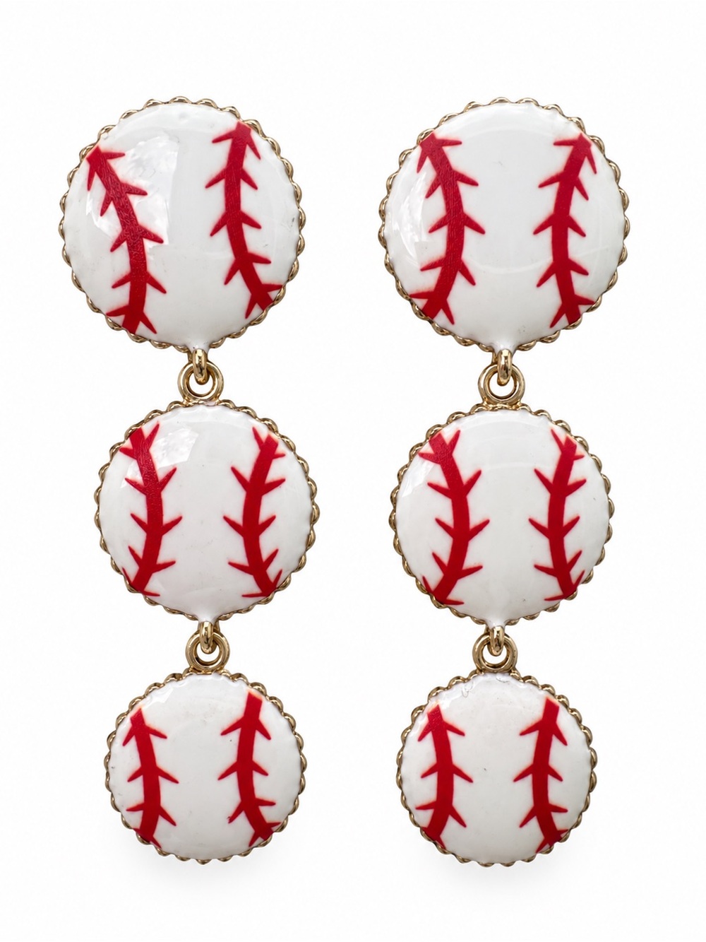 Baseball dangle earrings balls sport gold tone enamel